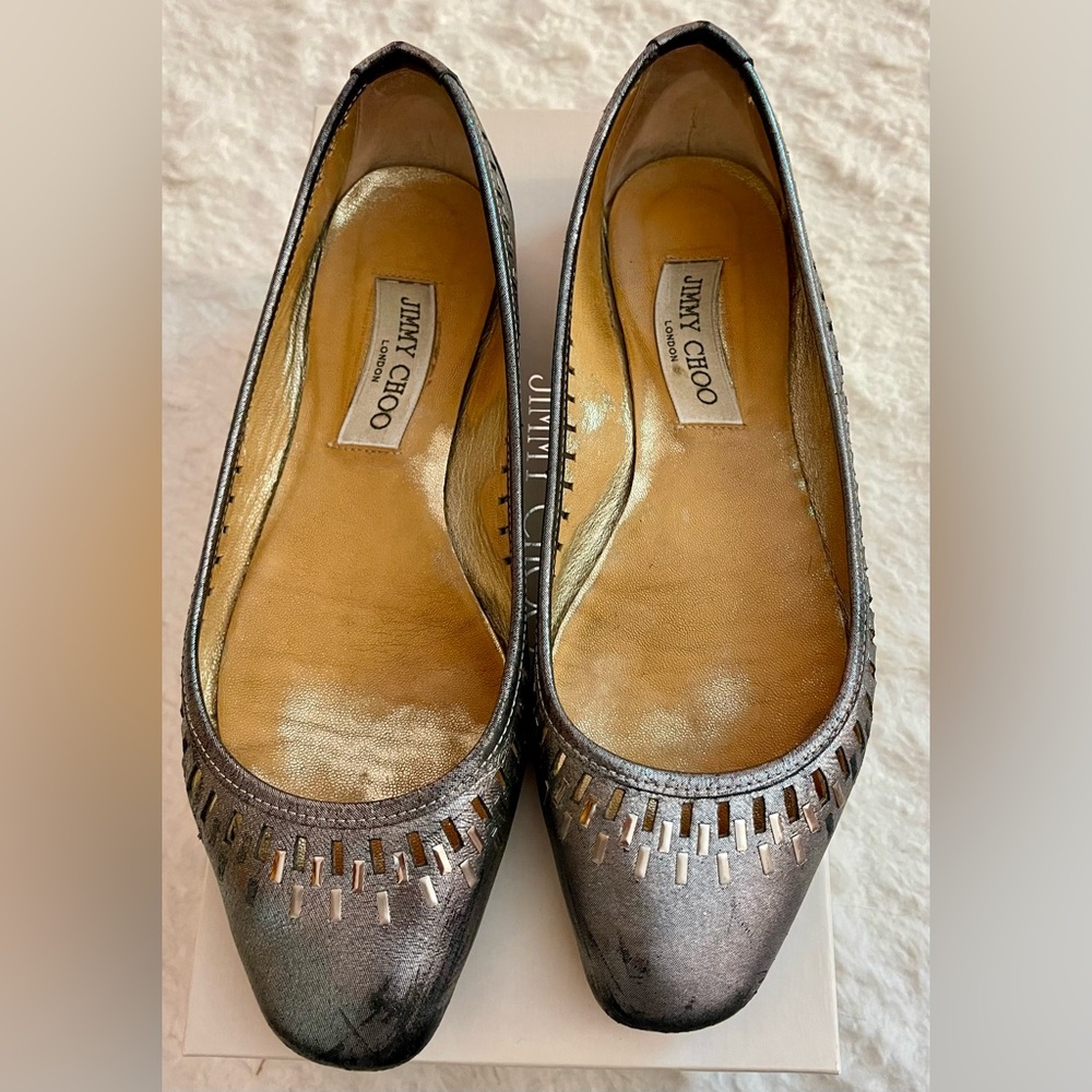 Jimmy Choo metallic silver flats style 102WEST SIZE 38.5